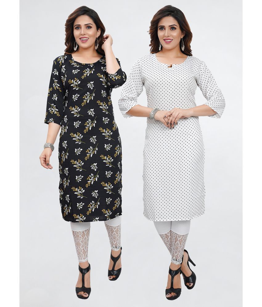     			Colorscube Crepe Printed Straight Women's Kurti - Black ( Pack of 2 )