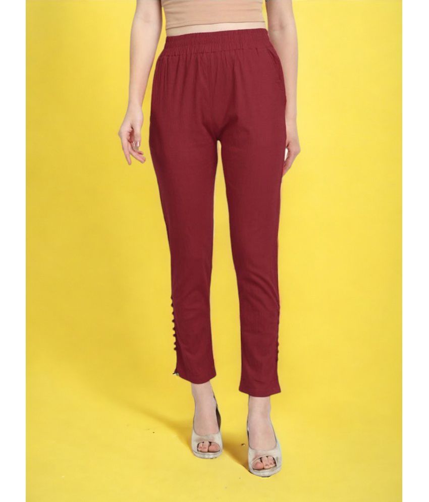     			Colorscube - Maroon Cotton Women's Pencil Pants ( Pack of 1 )