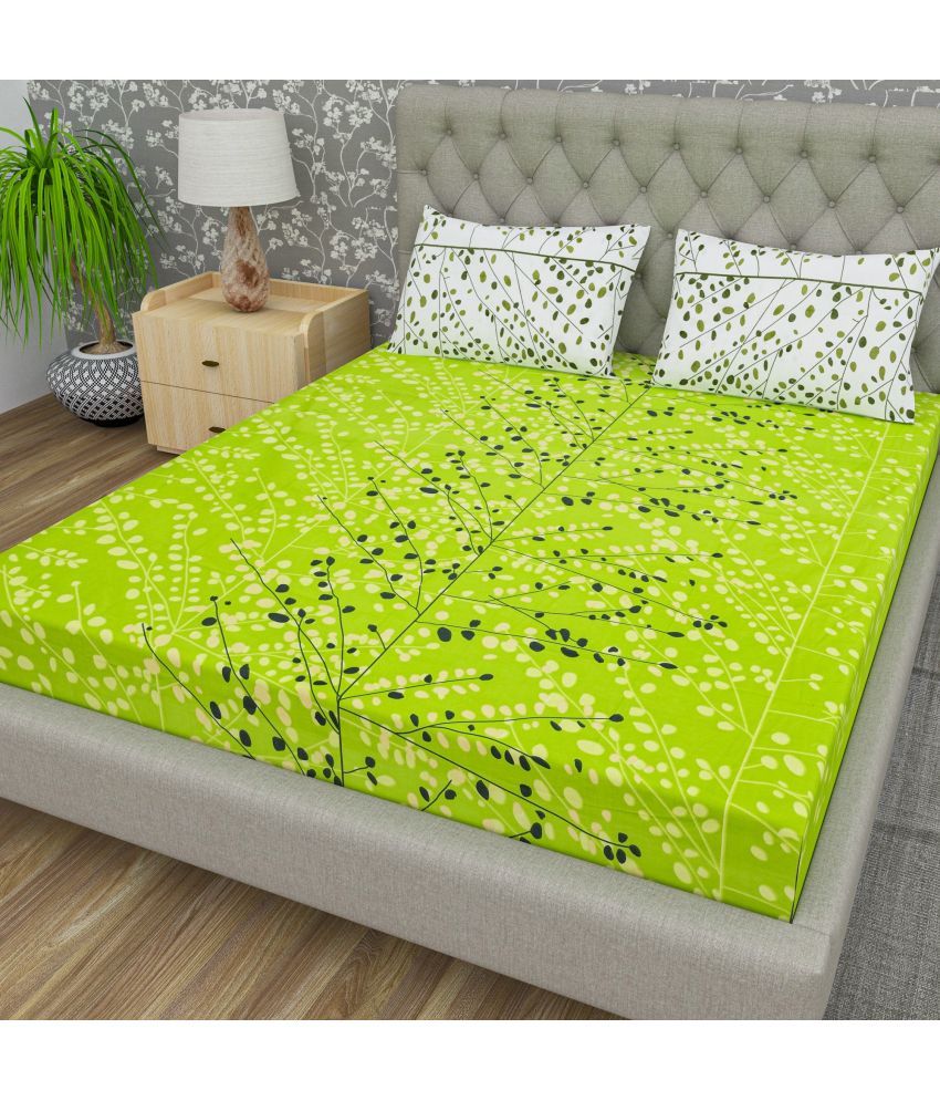     			Cosito Cotton Abstract 1 Double Bedsheet with 2 Pillow Covers - Green