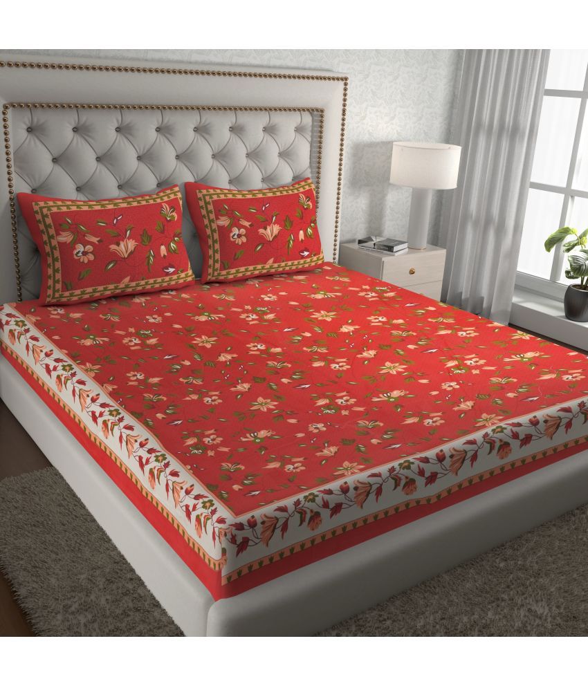     			Cosito Cotton Ethnic 1 Double Bedsheet with 2 Pillow Covers - Red