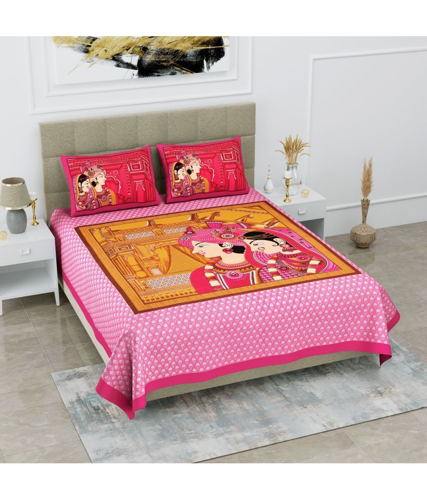     			Cosito Cotton Ethnic 1 Double Bedsheet with 2 Pillow Covers - Pink