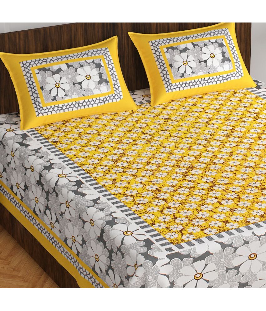     			Cosito Cotton Ethnic 1 Double Bedsheet with 2 Pillow Covers - Yellow