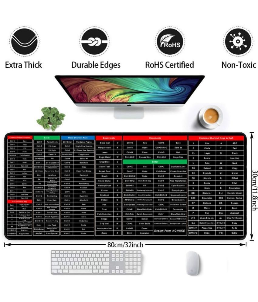     			DHSMART Anti-Slip Keyboard Large Wood Polish Foam Mouse Pad(80x30cm) with Shortcuts Key Patterns 1 no.s