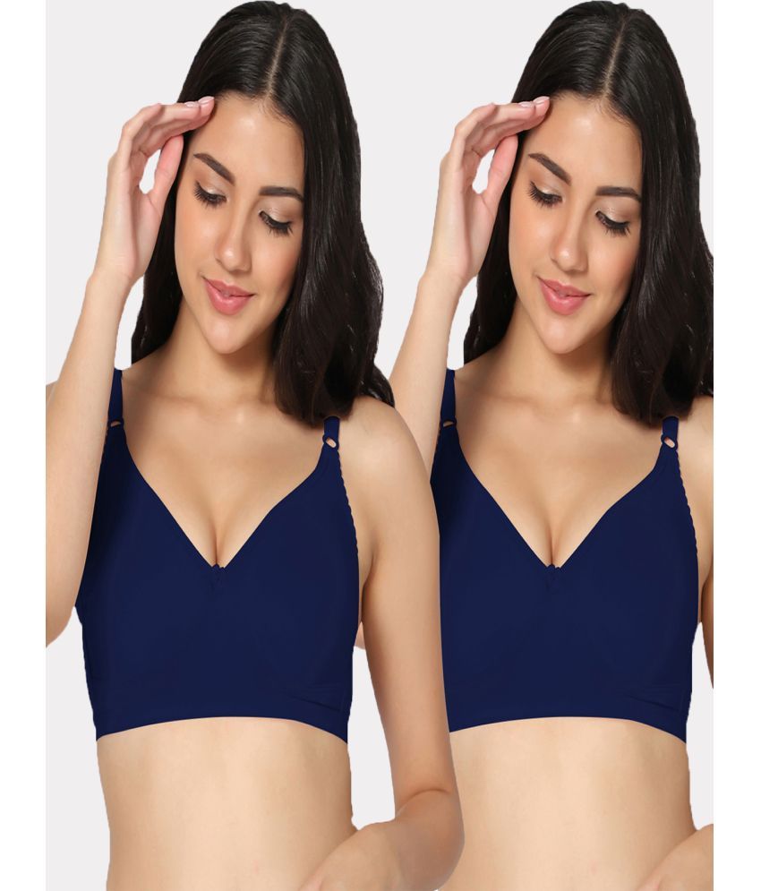     			IN CARE LINGERIE Navy Blue Cotton Blend Non Padded Women's T-Shirt Bra ( Pack of 2 )