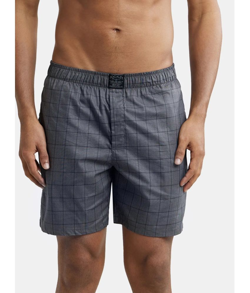     			Jockey HG18 Men Tencel Lyocell Cotton Checkered Boxer Shorts with Side Pockets - Graphite