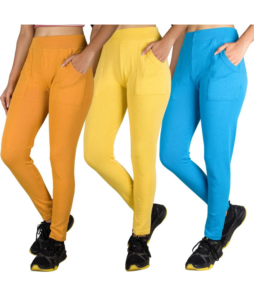     			KARARO JEGGINGS - Cotton Blend Skinny Fit Yellow Women's Jeggings ( Pack of 3 )