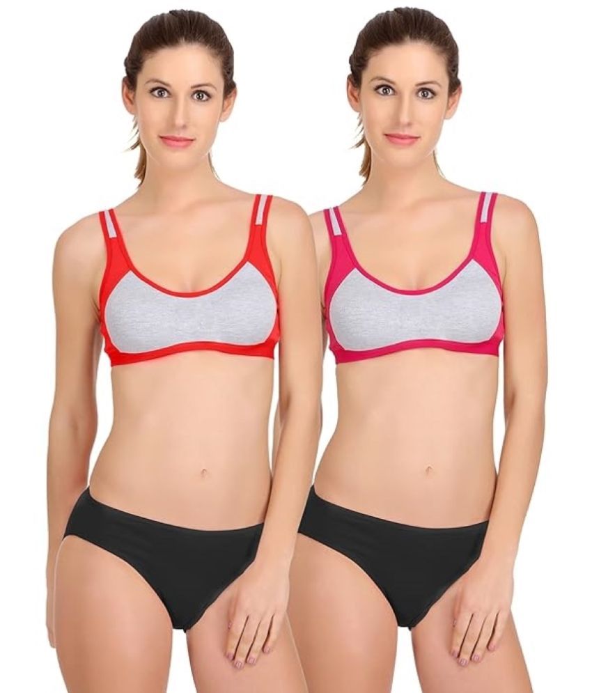     			Kiran Enterprises Pink,Red Cotton Women's Bra & Panty Set ( Pack of 2 )