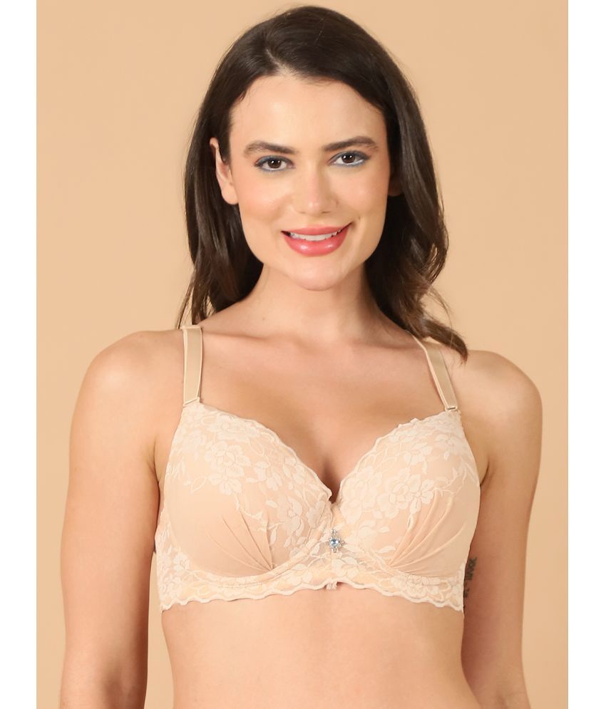     			PrettyCat Beige Lace Lightly Padded Women's T-Shirt Bra ( Pack of 1 )