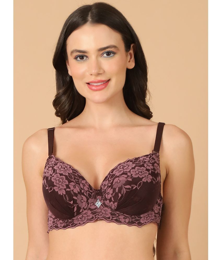     			PrettyCat Brown Lace Lightly Padded Women's Everyday Bra ( Pack of 1 )