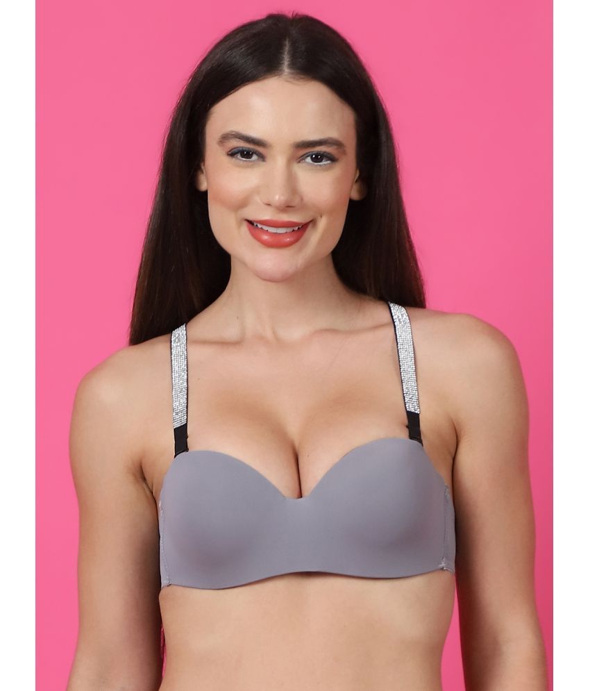     			PrettyCat Polyester Lightly Padded Women's Balconette Bra ( Grey Melange ) PC-BR-7042-GRY