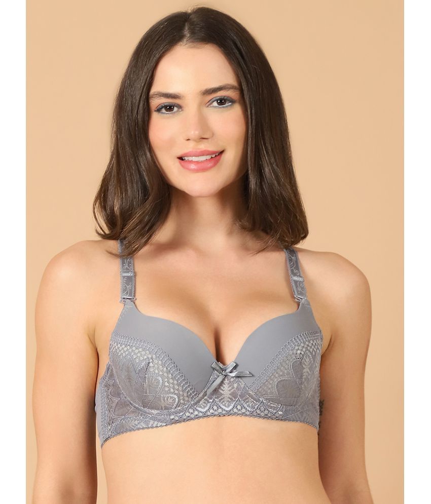     			PrettyCat Grey Melange Polyester Lightly Padded Women's T-Shirt Bra ( Pack of 1 )