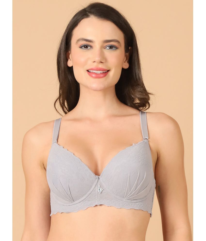     			PrettyCat Light Grey Lace Lightly Padded Women's T-Shirt Bra ( Pack of 1 )