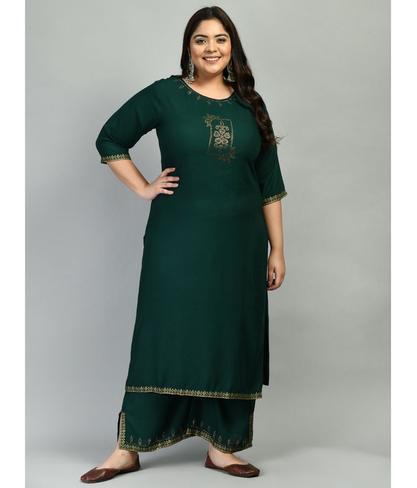     			PrettyPlus by Desinoor.com Rayon Embellished Kurti With Palazzo Women's Stitched Salwar Suit - Green ( Pack of 1 )