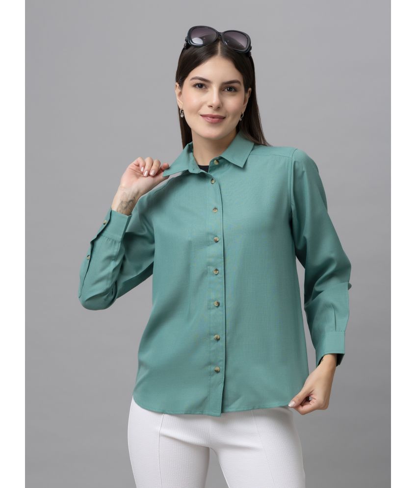     			Purys Blue Linen Women's Shirt Style Top ( Pack of 1 )