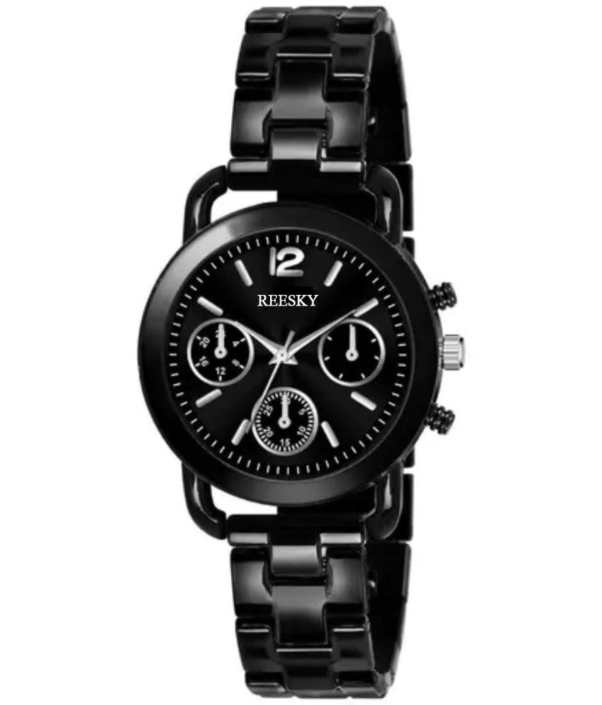     			REESKY Black Metal Analog Womens Watch