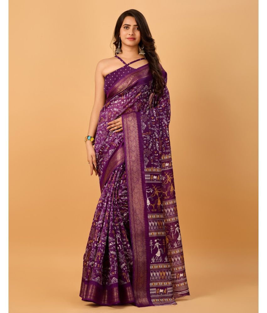     			Sanjana Silk Silk Blend Printed Saree With Blouse Piece - Lavender ( Pack of 1 )