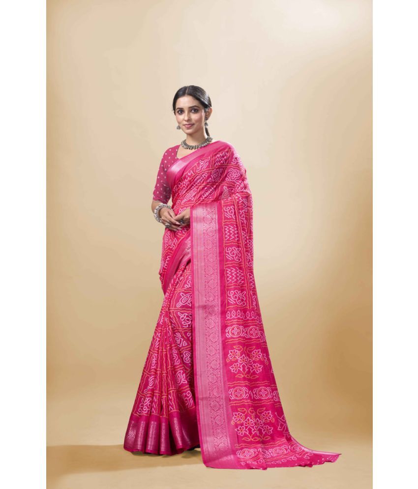     			Sanjana Silk Silk Blend Printed Saree With Blouse Piece - Pink ( Pack of 1 )