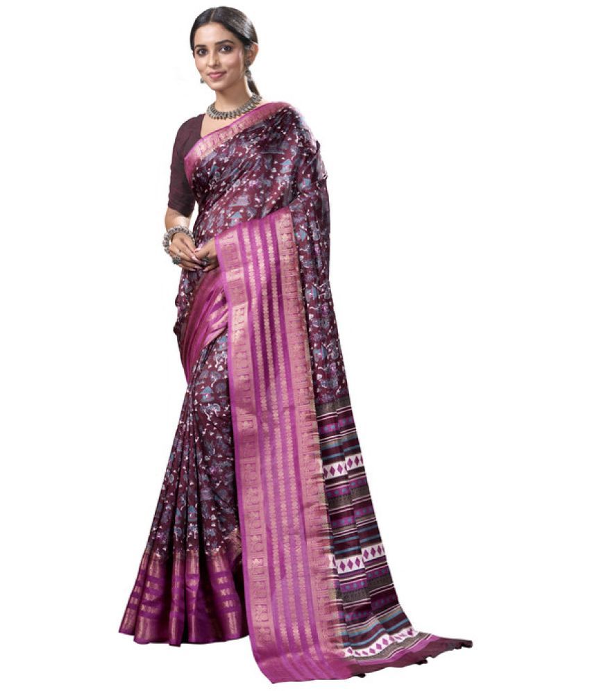     			Sanjana Silk Silk Blend Printed Saree With Blouse Piece - Wine ( Pack of 1 )