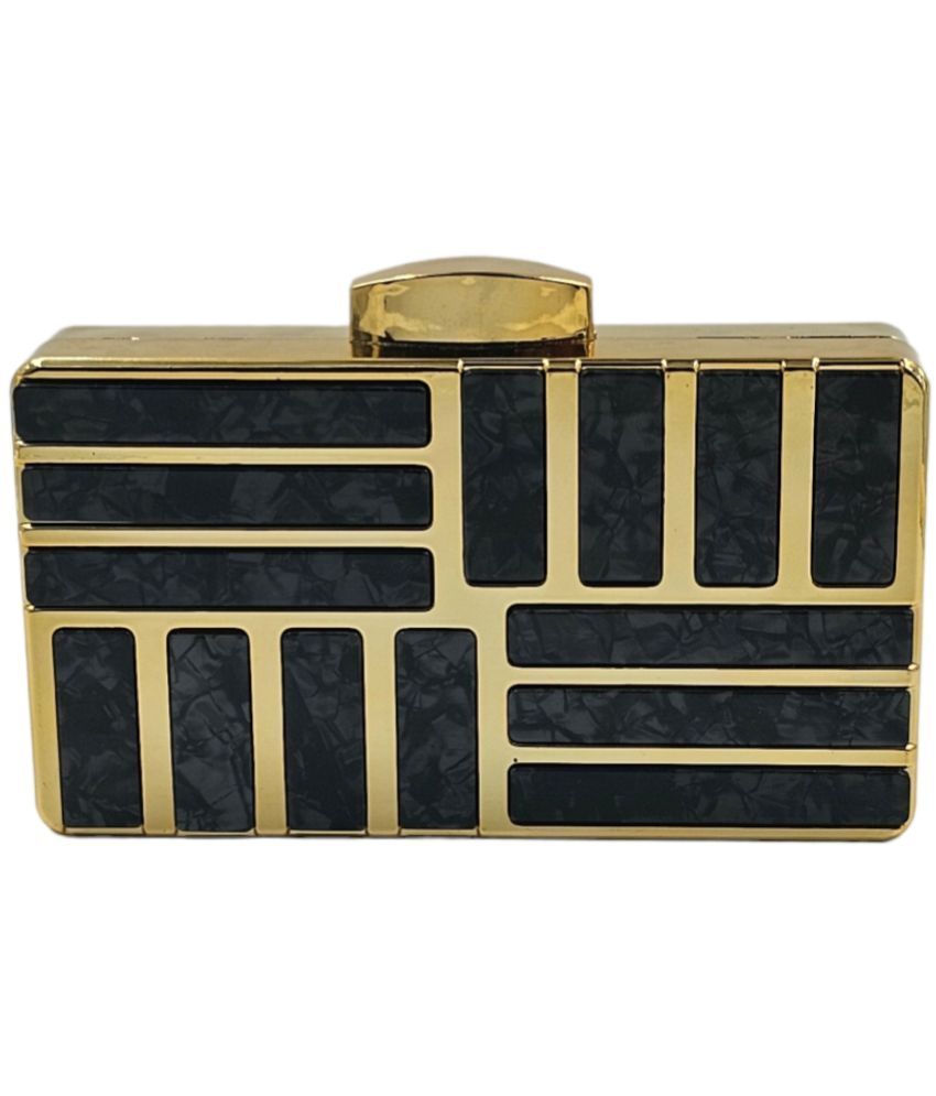     			Santorini Black Metal Box Clutch