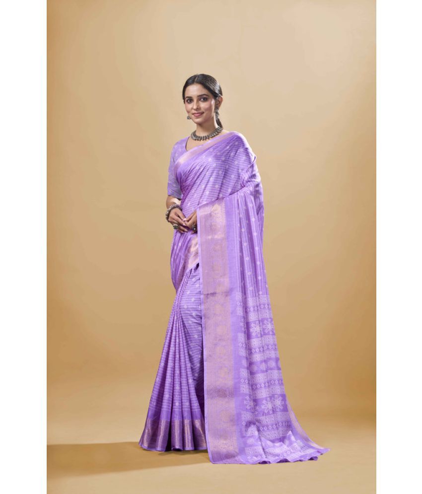     			Sitanjali Lifestyle Silk Blend Printed Saree With Blouse Piece - Purple ( Pack of 1 )