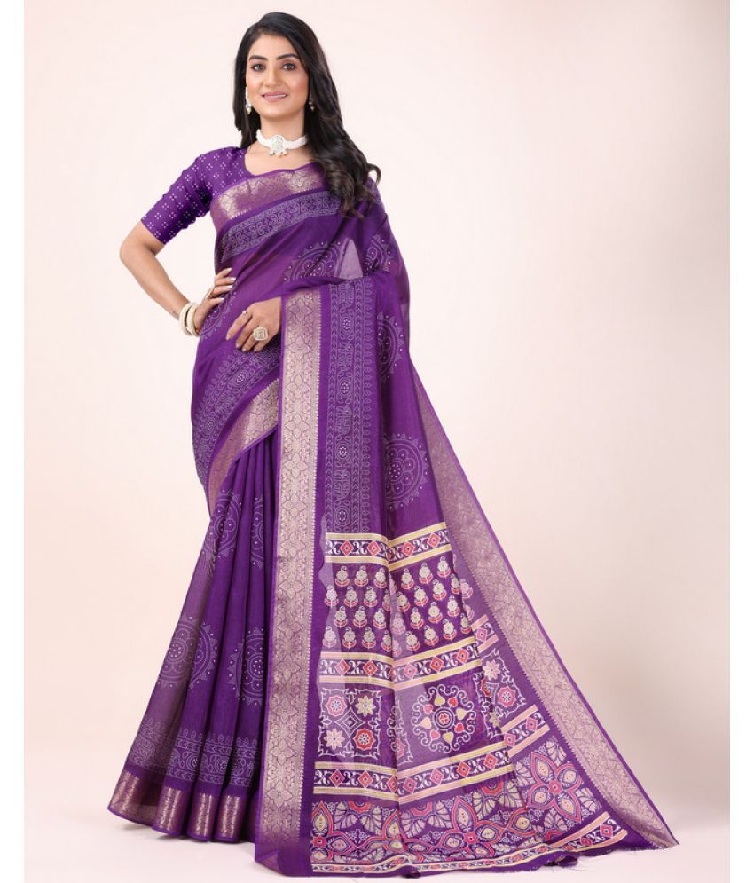     			Sitanjali Lifestyle Silk Blend Printed Saree With Blouse Piece - Lavender ( Pack of 1 )