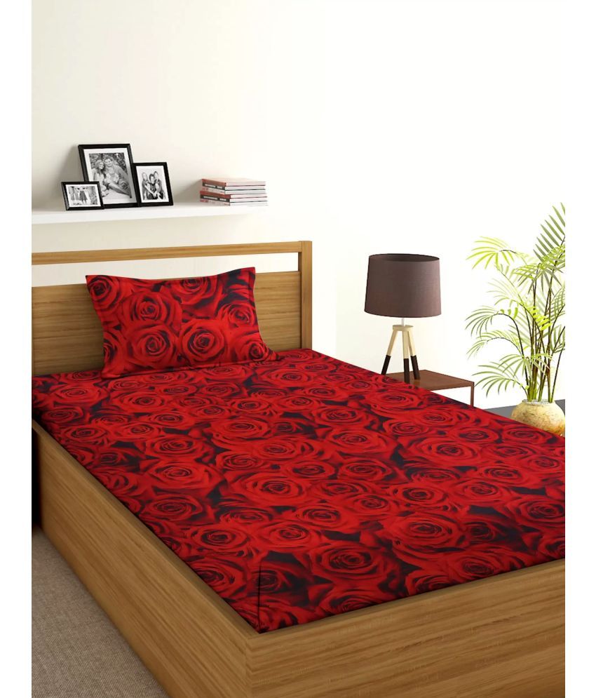     			Exopick Microfiber Floral 1 Single Bedsheet with 1 Pillow Cover - Red