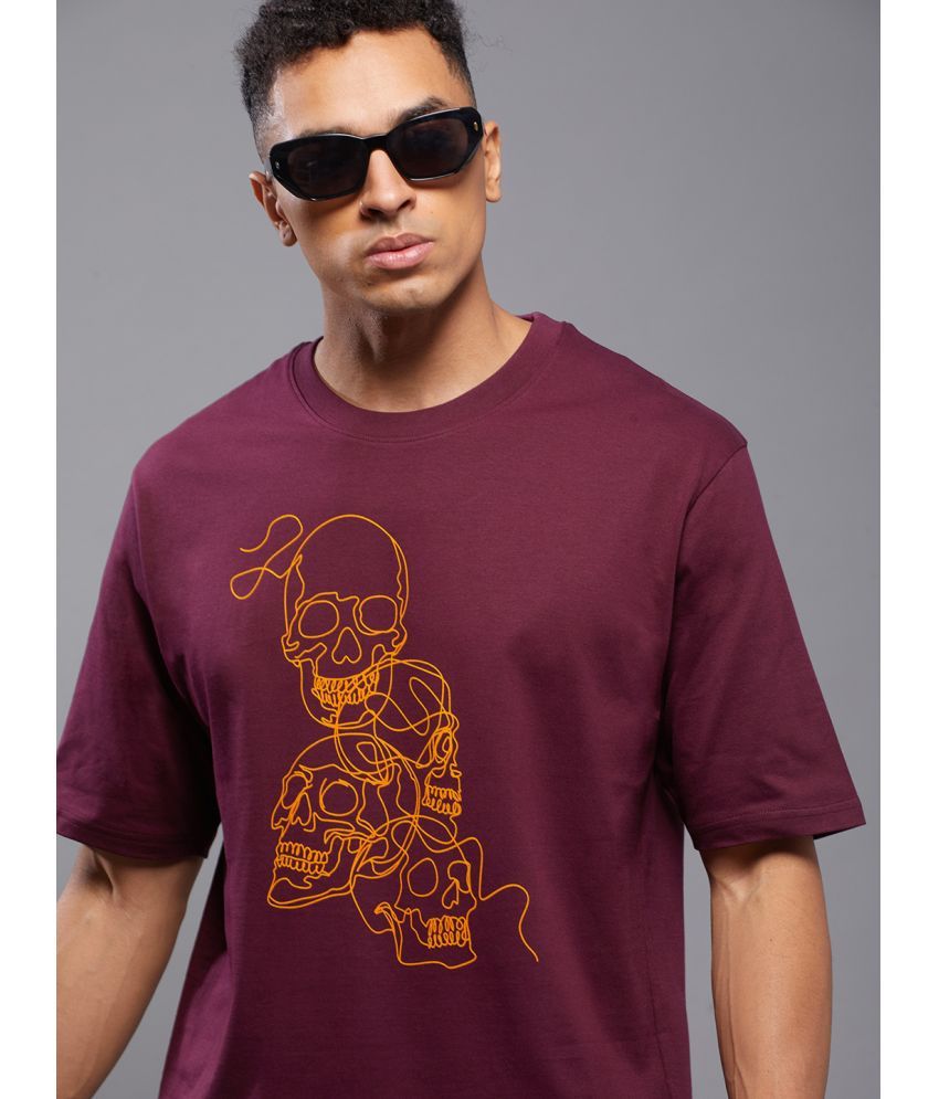     			Free Society Cotton Oversized Fit Printed Half Sleeves Men's T-Shirt - Maroon ( Pack of 1 )