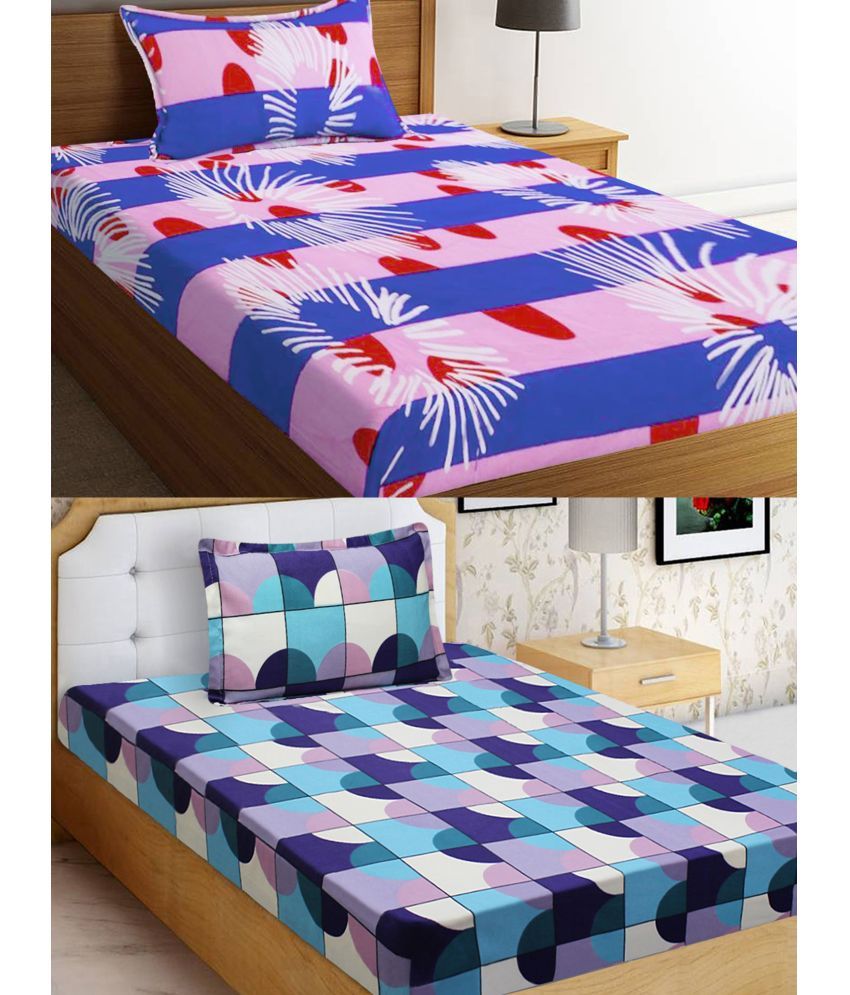     			Home Candy Microfiber Floral 2 Single Bedsheet with 2 Pillow Covers - Blue