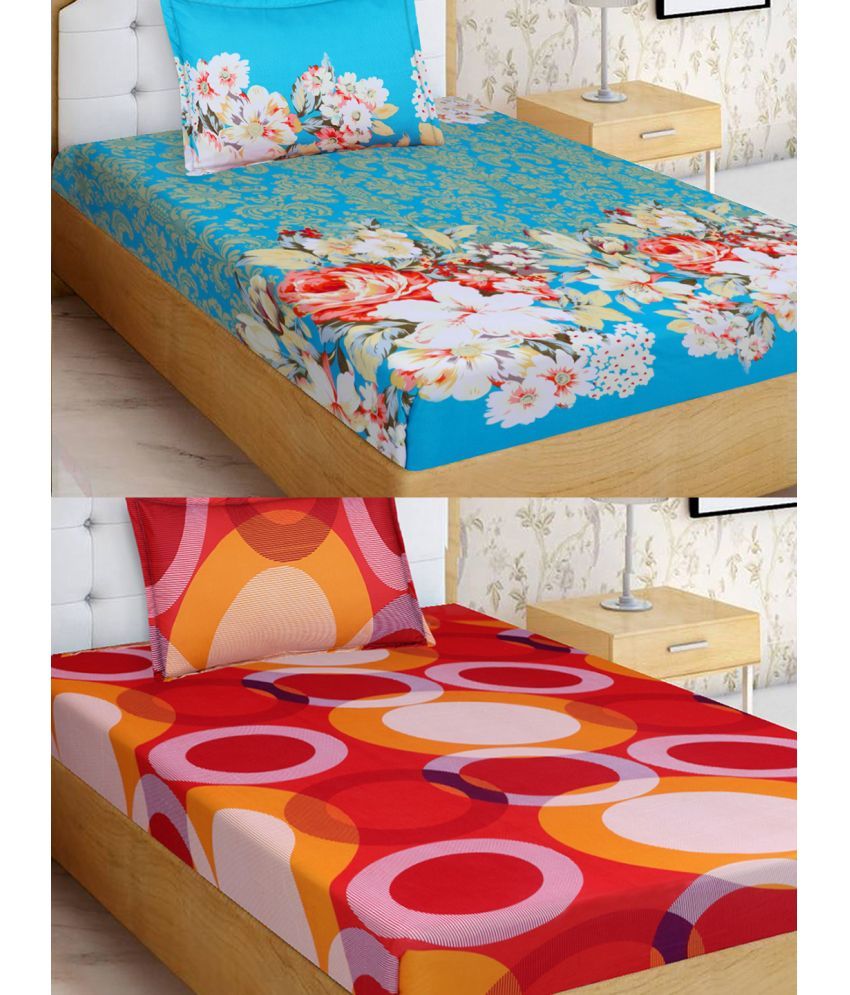     			Home Candy Microfiber Floral 2 Single Bedsheet with 2 Pillow Covers - Orange