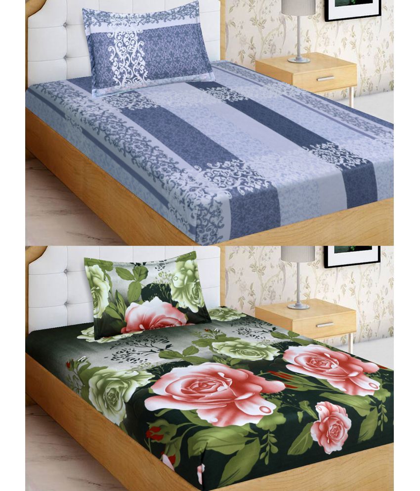     			Home Candy Microfiber Floral 2 Single Bedsheet with 2 Pillow Covers - Green