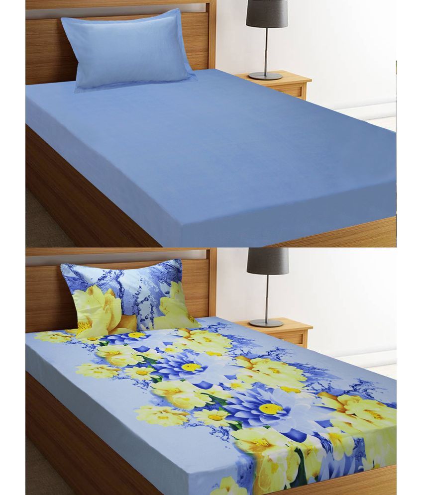     			Home Candy Microfiber Floral 2 Single Bedsheet with 2 Pillow Covers - Blue