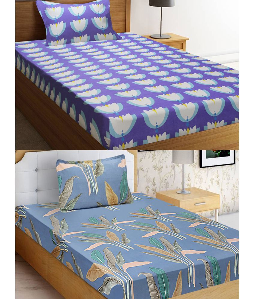     			Home Candy Microfiber Floral 2 Single Bedsheet with 2 Pillow Covers - Blue