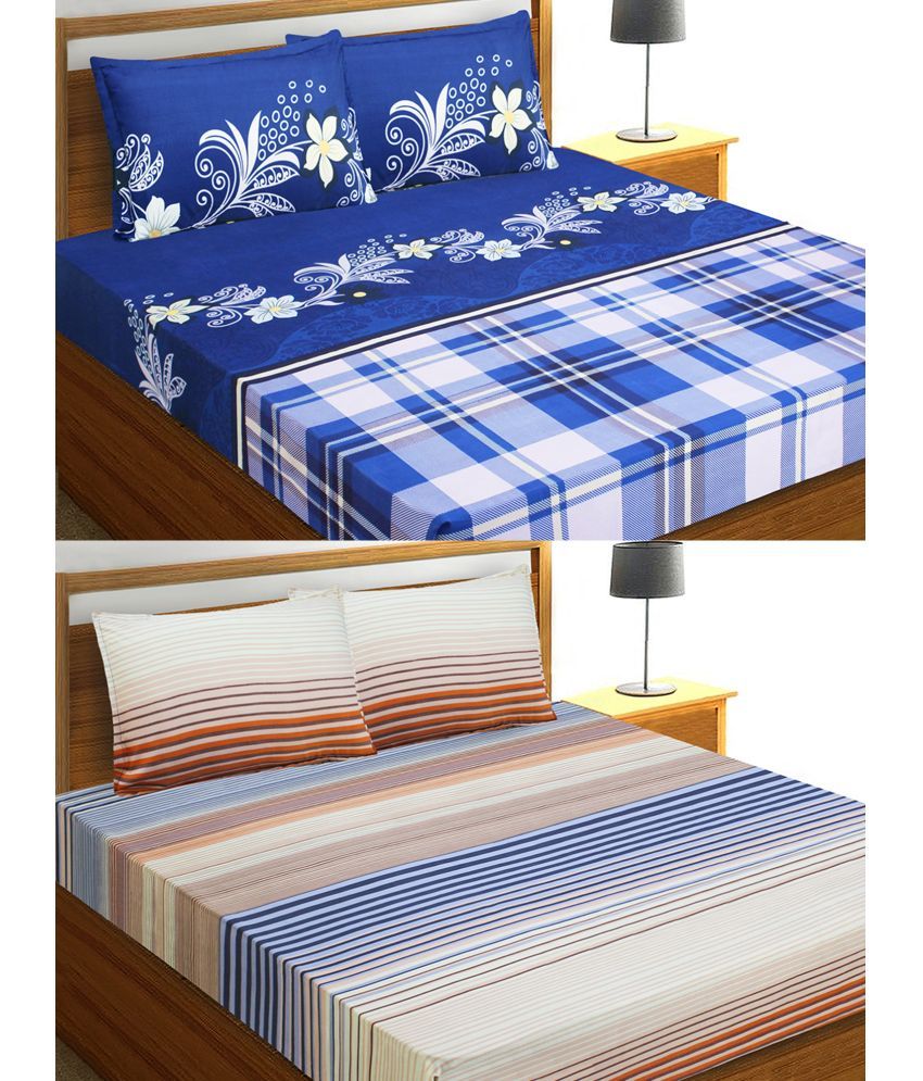     			Home Candy Microfiber Floral 2 Double Bedsheet with 4 Pillow Covers - Blue