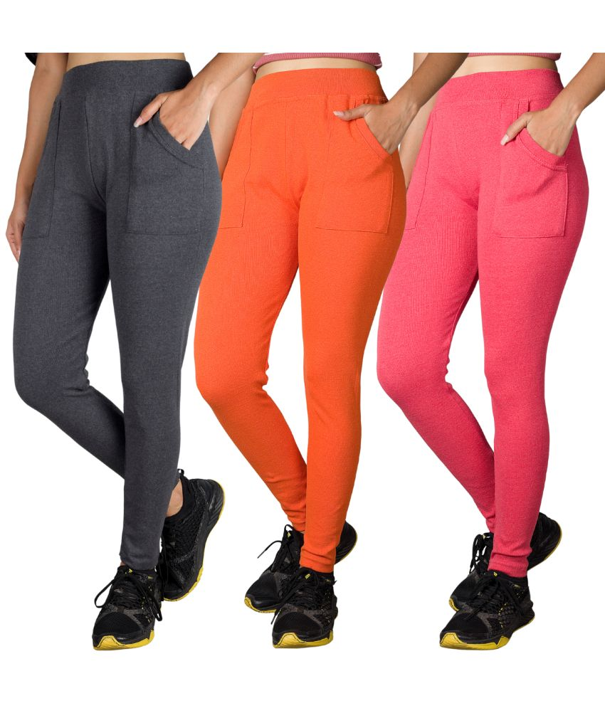     			KARARO JEGGINGS - Cotton Blend Skinny Fit Orange Women's Jeggings ( Pack of 3 )