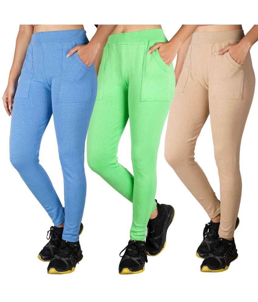     			KARARO JEGGINGS - Cotton Blend Skinny Fit Fluorescent Green Women's Jeggings ( Pack of 3 )