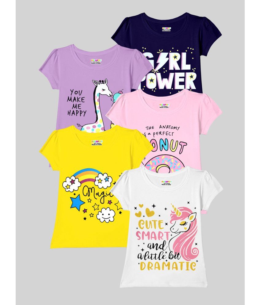     			Kuchipoo Multicolor Cotton Blend Girls T-Shirt ( Pack of 5 )