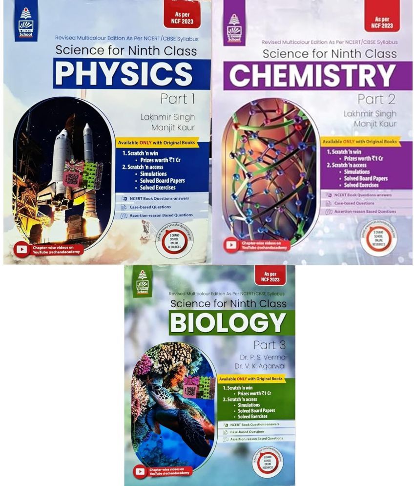     			Lakhmir Singh Class 9th Physics, Chemistry, Biology - NCERT/CBSE Syllabus - with Scratch Code for SCRATCH & WIN OFFER - Set of 3 Books 2024/Ed.