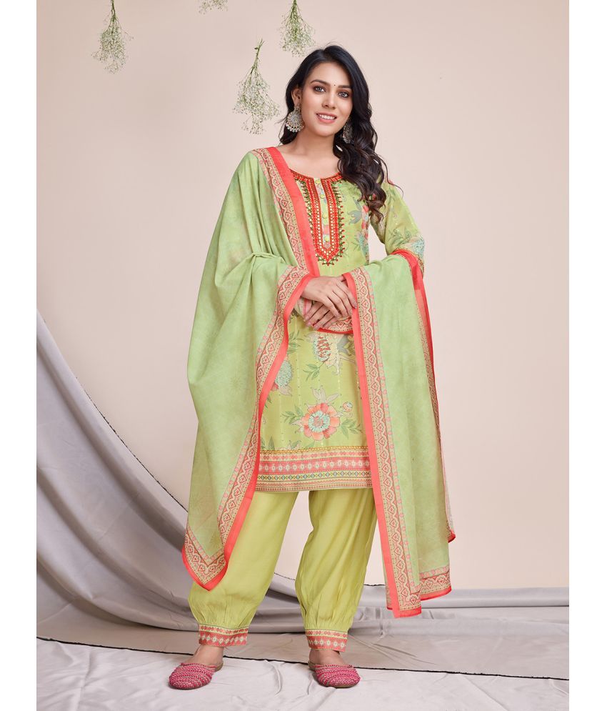     			MOJILAA Silk Embroidered Kurti With Salwar Women's Stitched Salwar Suit - Green ( Pack of 1 )