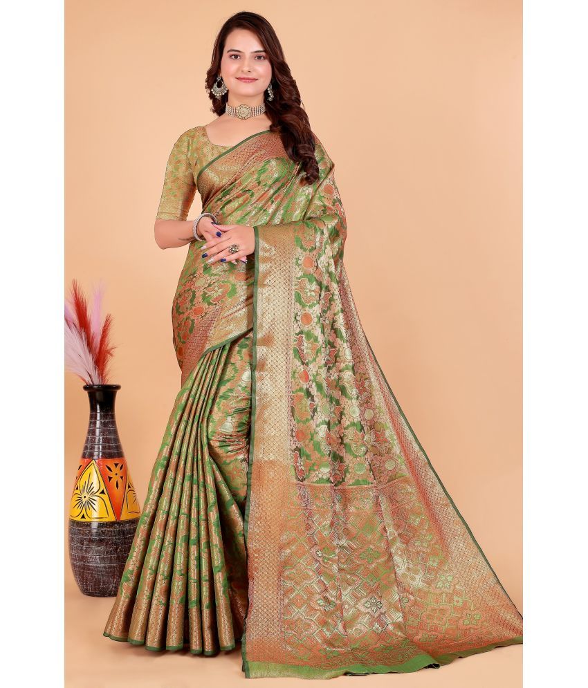     			Raj Vivah Jacquard Embellished Saree With Blouse Piece - Sea Green ( Pack of 1 )