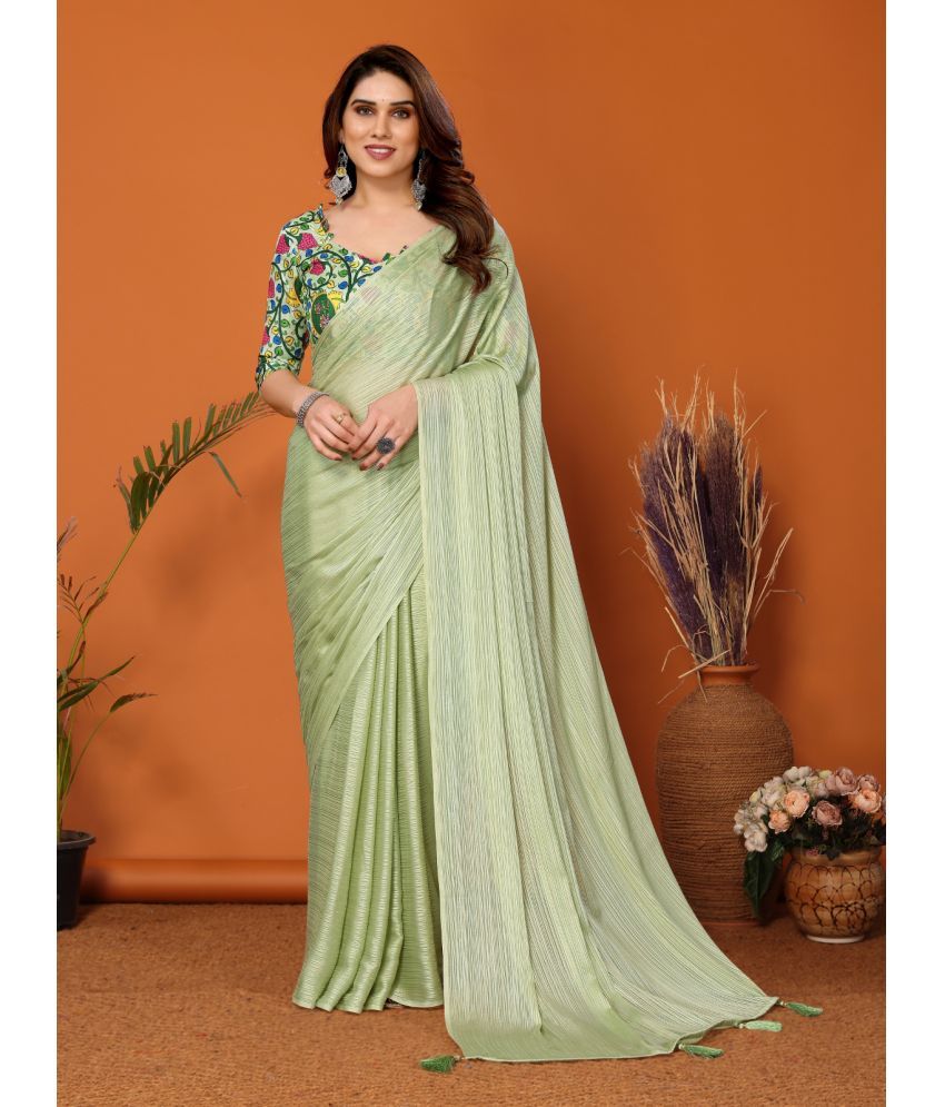     			BLEESBURY Chiffon Solid Saree With Blouse Piece - Green ( Pack of 1 )