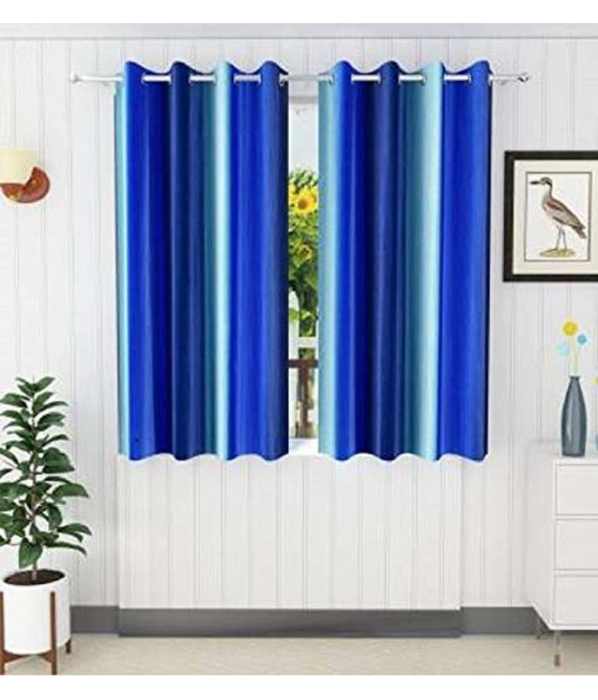     			SWIZIER Vertical Striped Semi-Transparent Eyelet Curtain 5 ft ( Pack of 2 ) - Blue