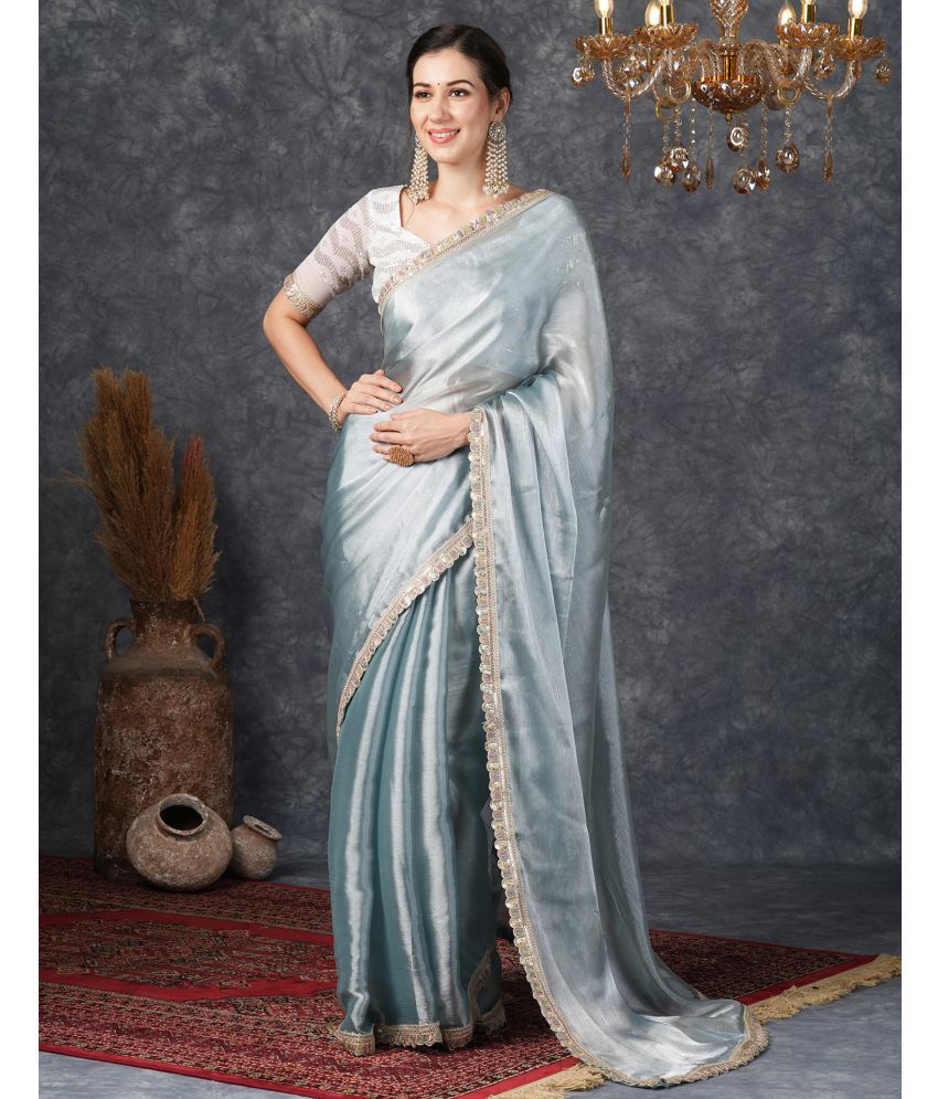     			Samah Chiffon Embellished Saree With Blouse Piece - Grey ( Pack of 1 )