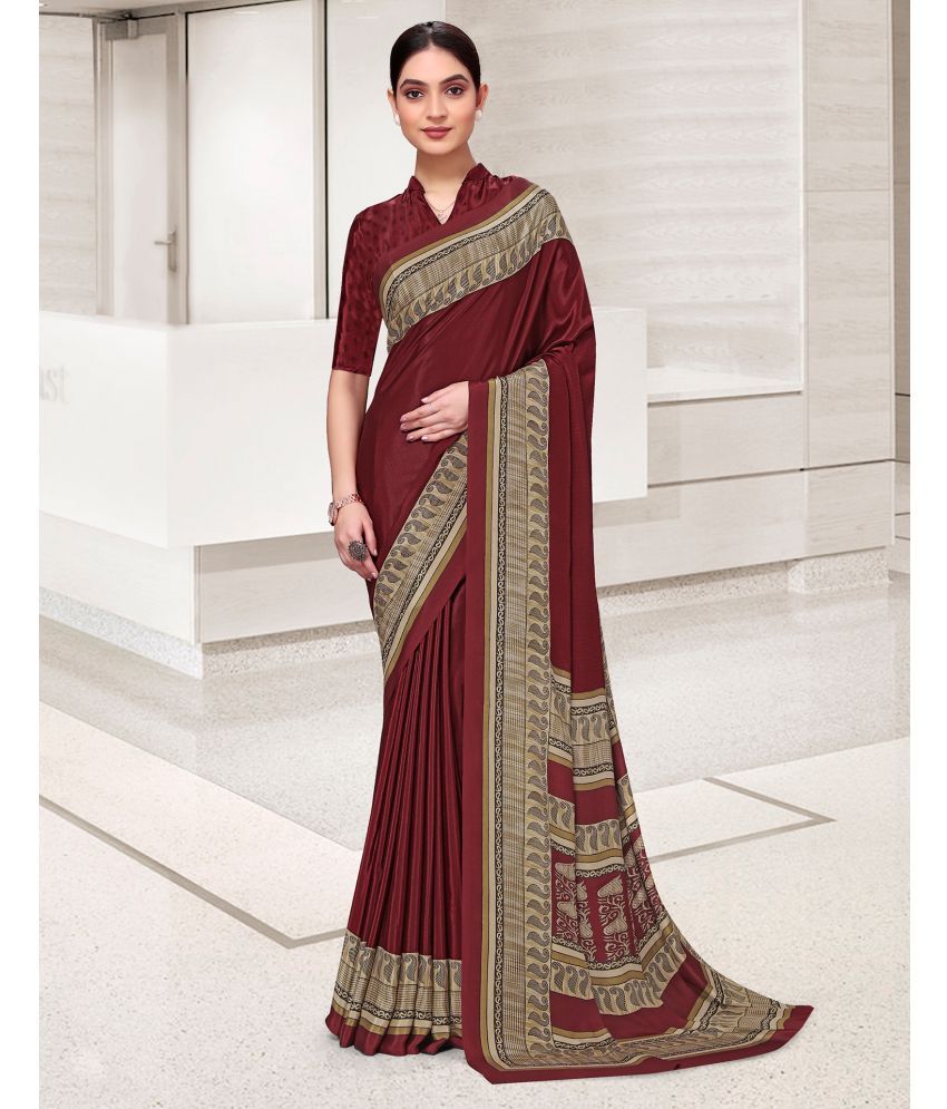     			Samah Crepe Printed Saree With Blouse Piece - Maroon ( Pack of 1 )