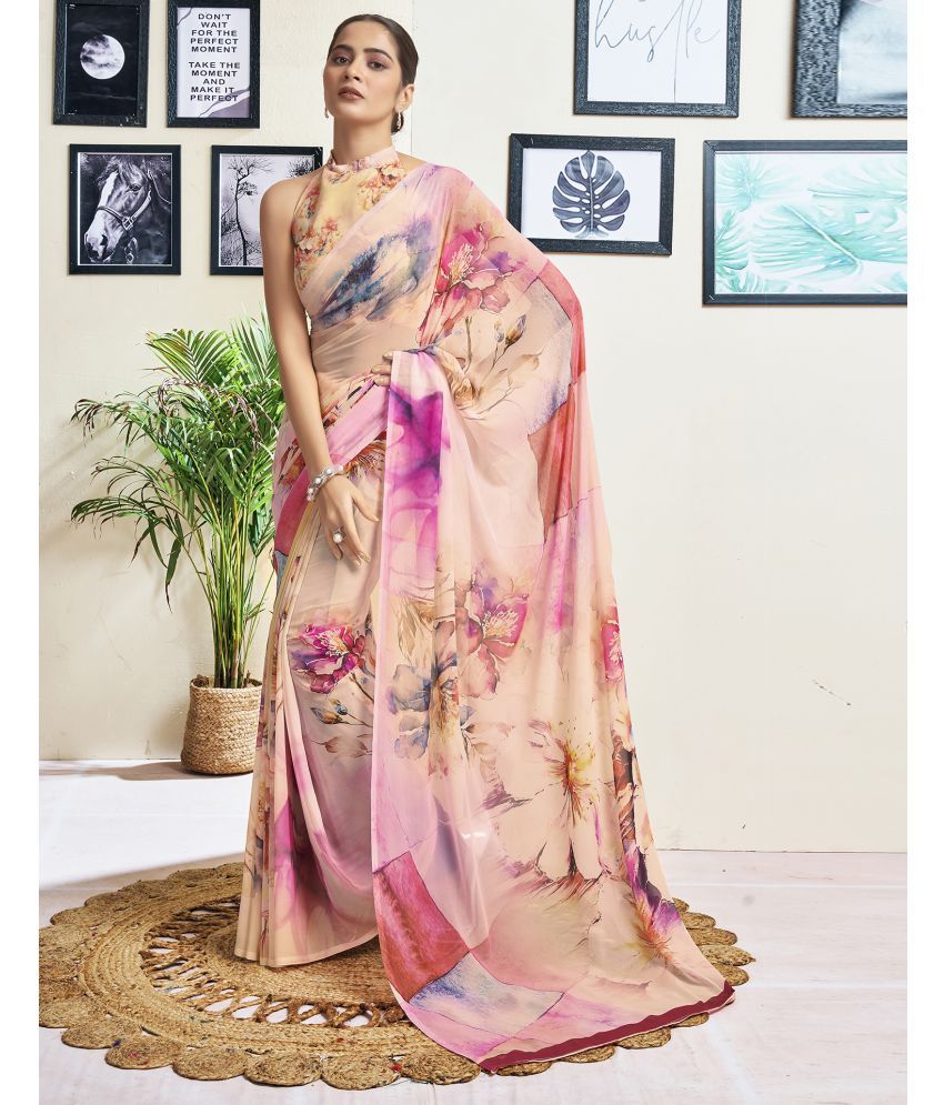     			Samah Georgette Printed Saree With Blouse Piece - Multicolor ( Pack of 1 )