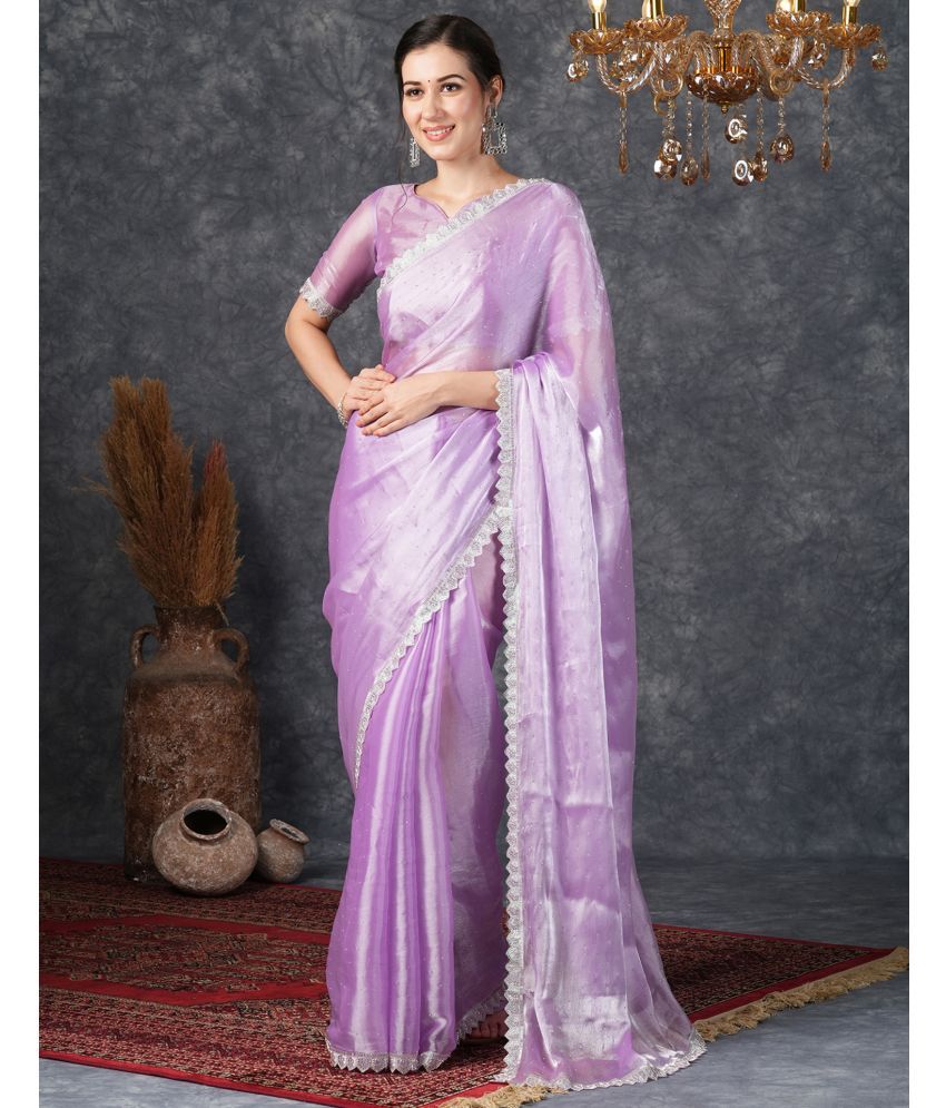     			Satrani Chiffon Embellished Saree With Blouse Piece - Purple ( Pack of 1 )