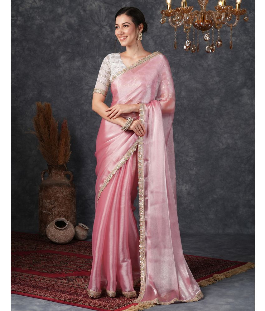     			Satrani Chiffon Solid Saree With Blouse Piece - Rose Gold ( Pack of 1 )