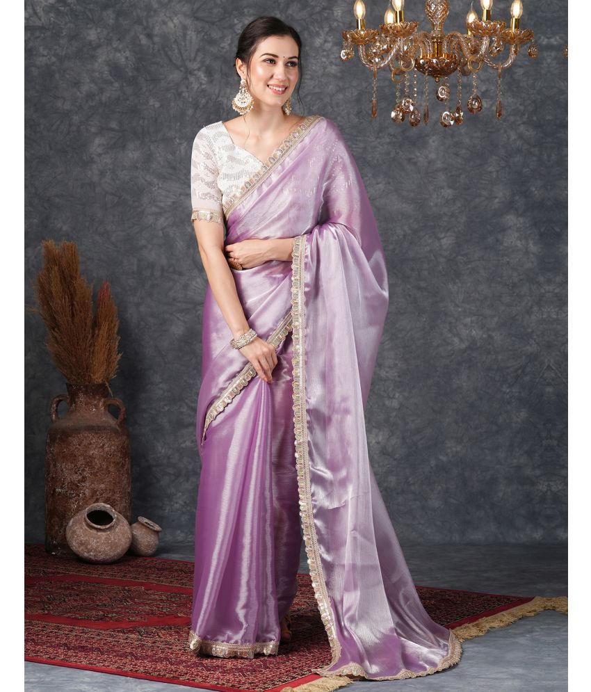     			Satrani Chiffon Solid Saree With Blouse Piece - Purple ( Pack of 1 )