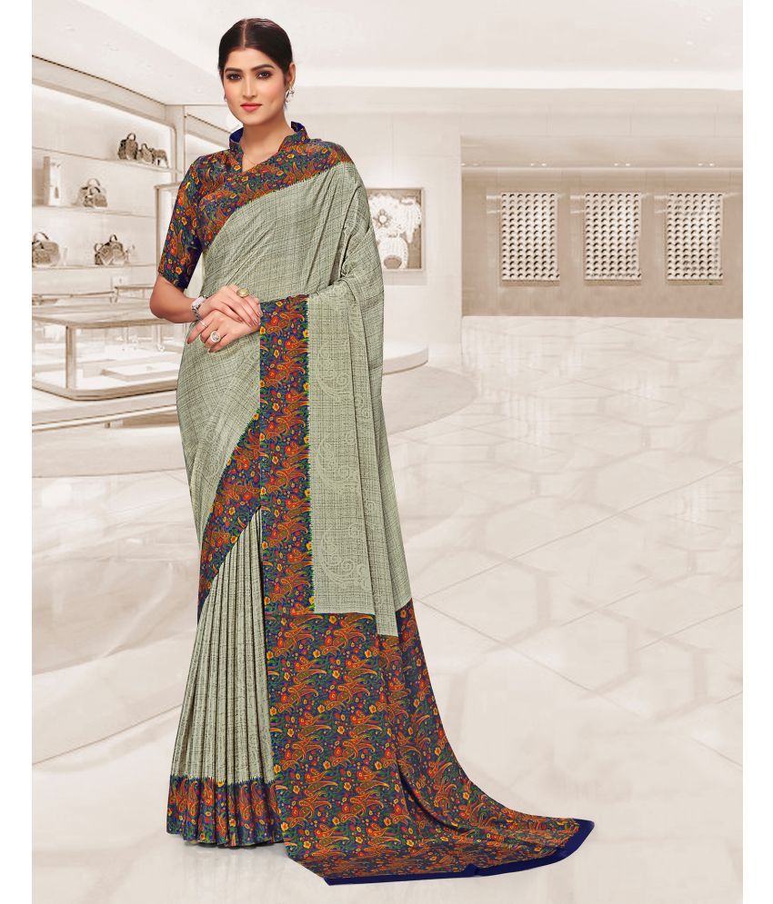     			Satrani Crepe Printed Saree With Blouse Piece - Khaki ( Pack of 1 )