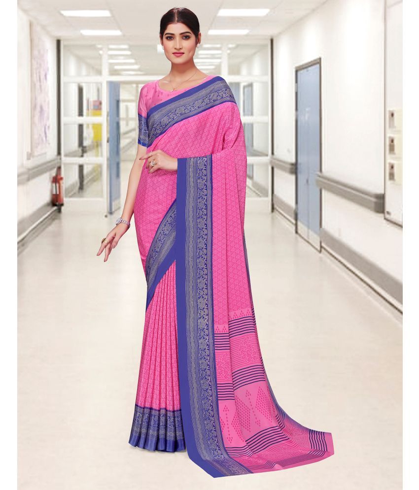     			Satrani Crepe Printed Saree With Blouse Piece - Pink ( Pack of 1 )