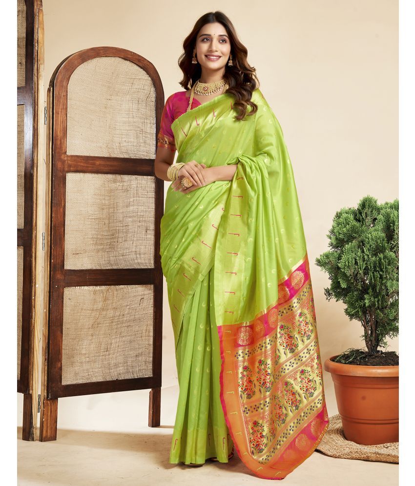     			Satrani Silk Blend Embellished Saree With Blouse Piece - Lime Green ( Pack of 1 )